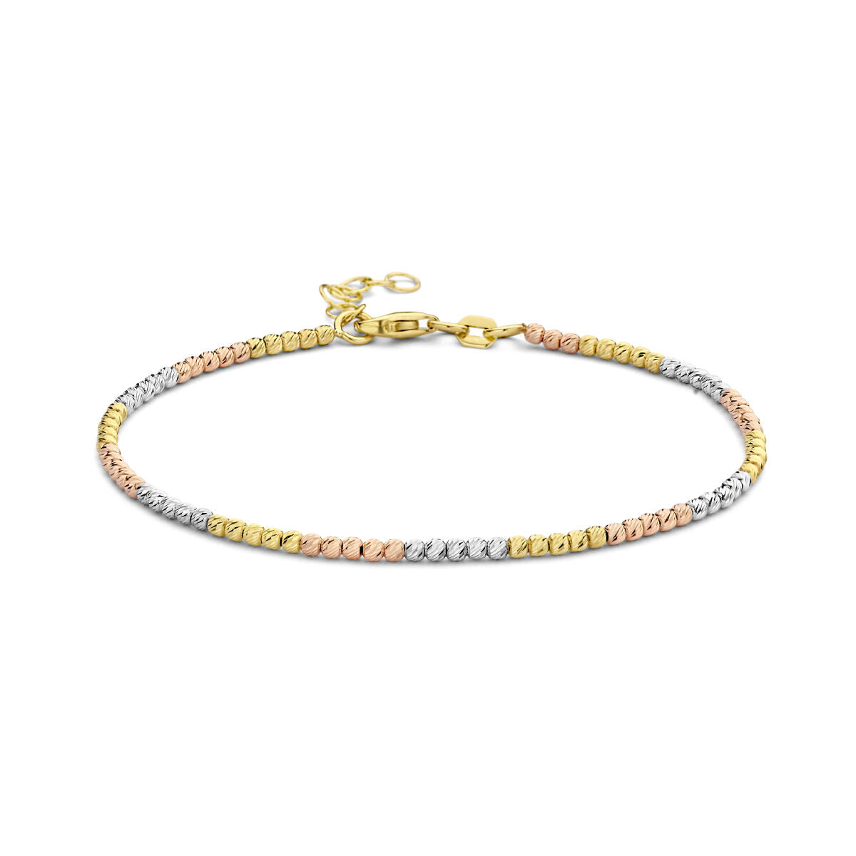 Armband aus 14K Gold mit diamantierten Kugeln in Tricolor-Optik