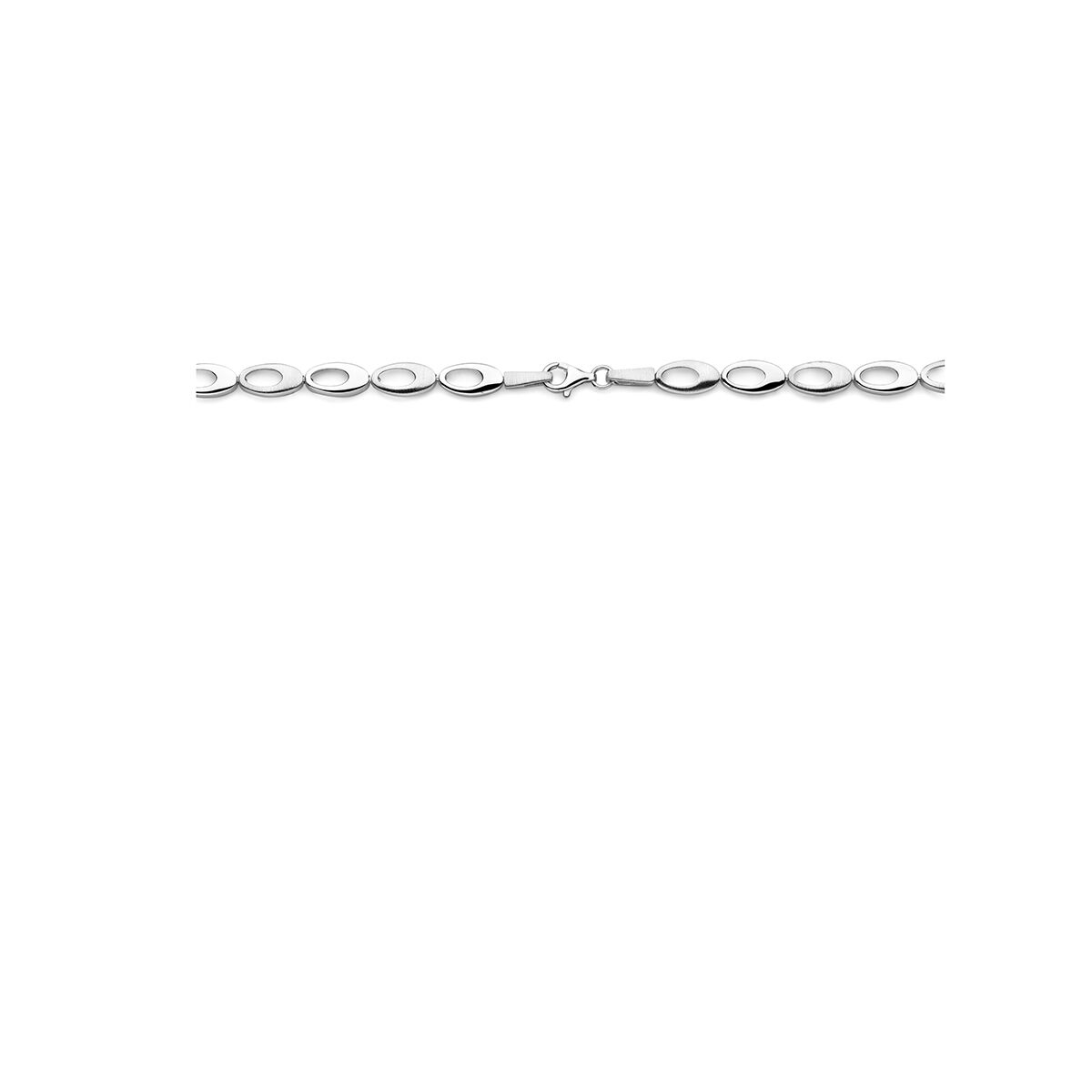Een slanke 7,0 mm, 45 cm gepolijst/mat gerhodineerd zilveren collier van Van der Kooij Collectie is afgebeeld op een effen witte achtergrond - ideaal voor wie van verfijnde elegantie houdt.