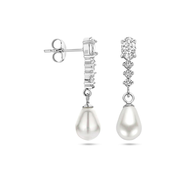 Ohrringe aus rhodiniertem Silber mit Zirkonia und Perlen