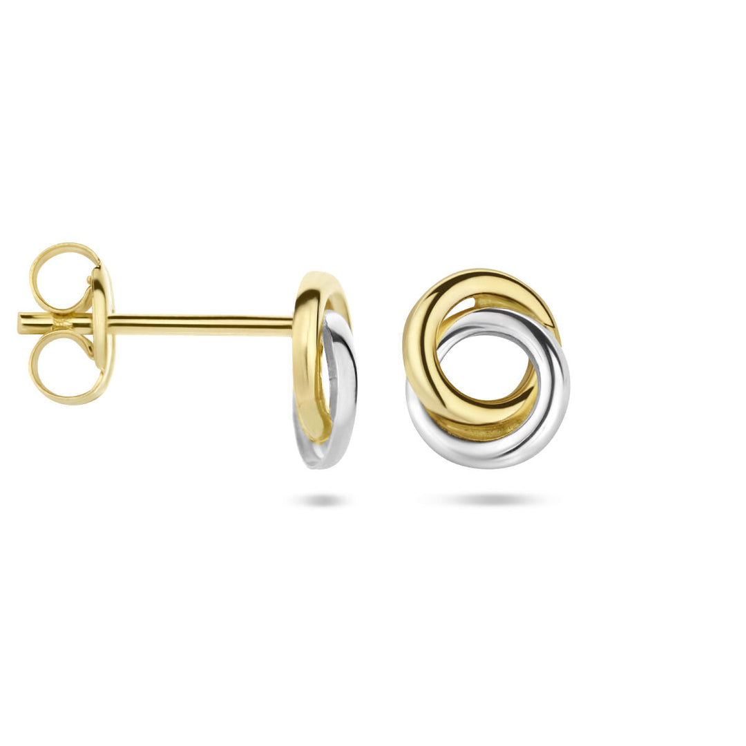 runde Ohrringe, zweifarbig, gestempelt in 14K Gelbgold