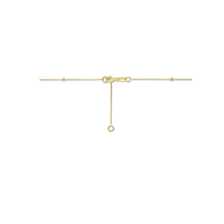 De Van der Kooij Collectie collier bolletjes gediamanteerd 0,5 mm 42-45 cm, gemaakt van elegant 14K geelgoud, is afgebeeld op een witte achtergrond en heeft een delicaat, verstelbaar ontwerp voor een verfijnde look.