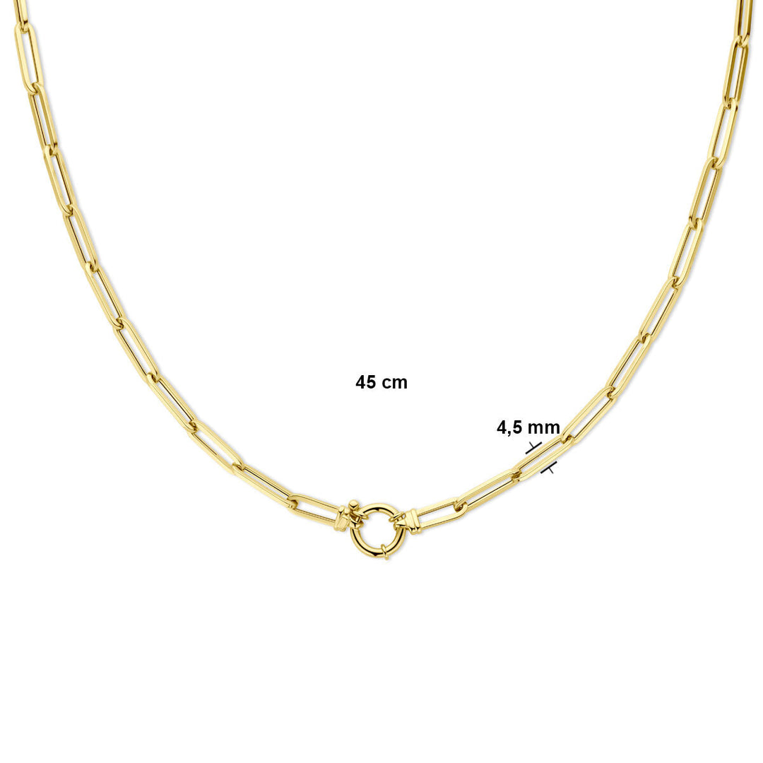 Gold Damenkette Büroklammer Vierkantrohr mit großem Federverschluss 14K