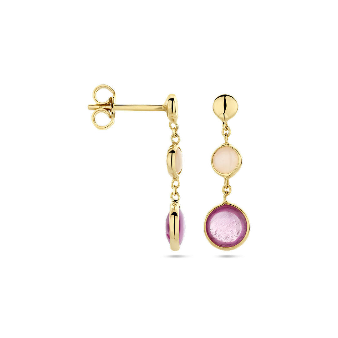 Ohrringe rosa Rubin und rosa Opal 14K Gelbgold