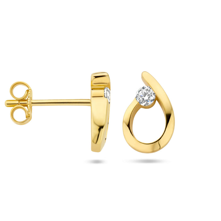 Ohrstecker Tropfen Zirkonia 14K Gelbgold