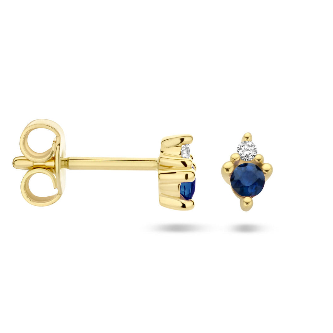 Ohrstecker Saphir und Diamant 0,02 ct (2x 0,01 ct) h p1 14K Gelbgold