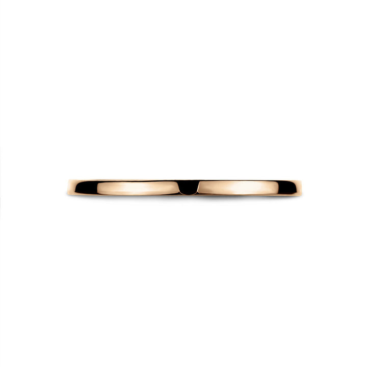 De Van der Kooij Collectie ring 14K roségoud heeft een dunne, gepolijste 1,5 mm band voor dames, weergegeven tegen een witte achtergrond.