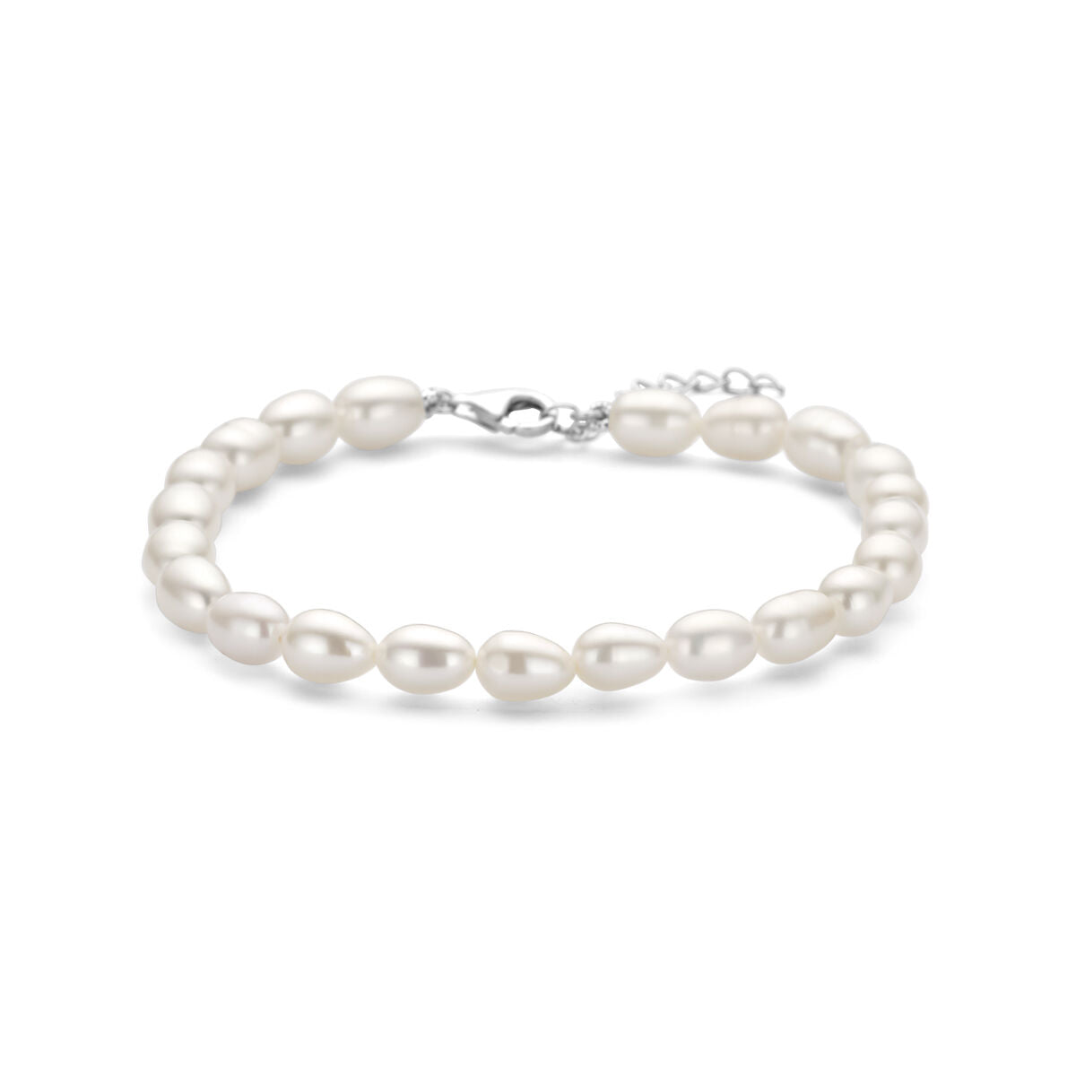 Armband aus rhodiniertem Silber mit weißen Perlen in ovaler Form