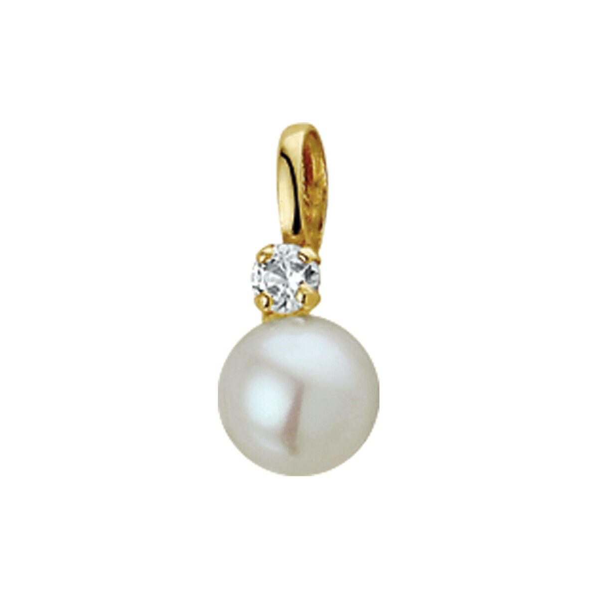 Hänger aus 14K Gelbgold mit einer 6 mm Perle und einem Zirkonia oben.