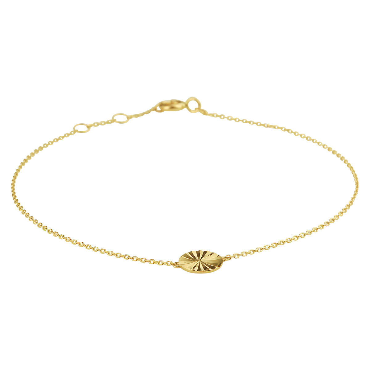 Armband aus 14K Gelbgold mit rundem Anhänger und feiner Kette, Länge 16,5 - 18 cm