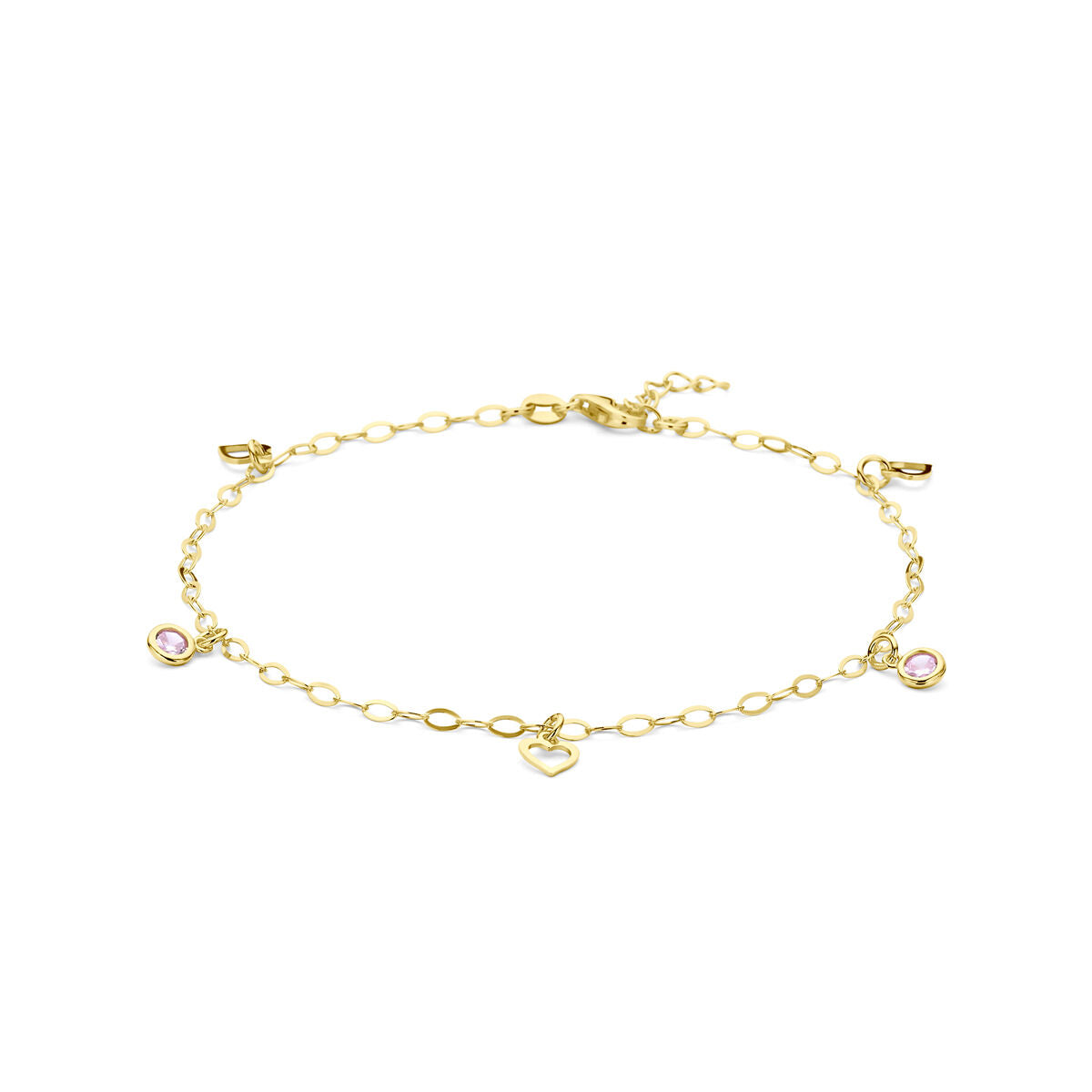 Armband aus vergoldetem Silber mit Herz und rosa Zirkonia, 24 + 2 cm lang