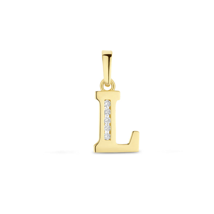 De hanger letter zirkonia 14K geelgoud uit de Van der Kooij Collectie is stijlvol vormgegeven met een verticale rij sprankelende zirkonia's aan de linkerzijde.