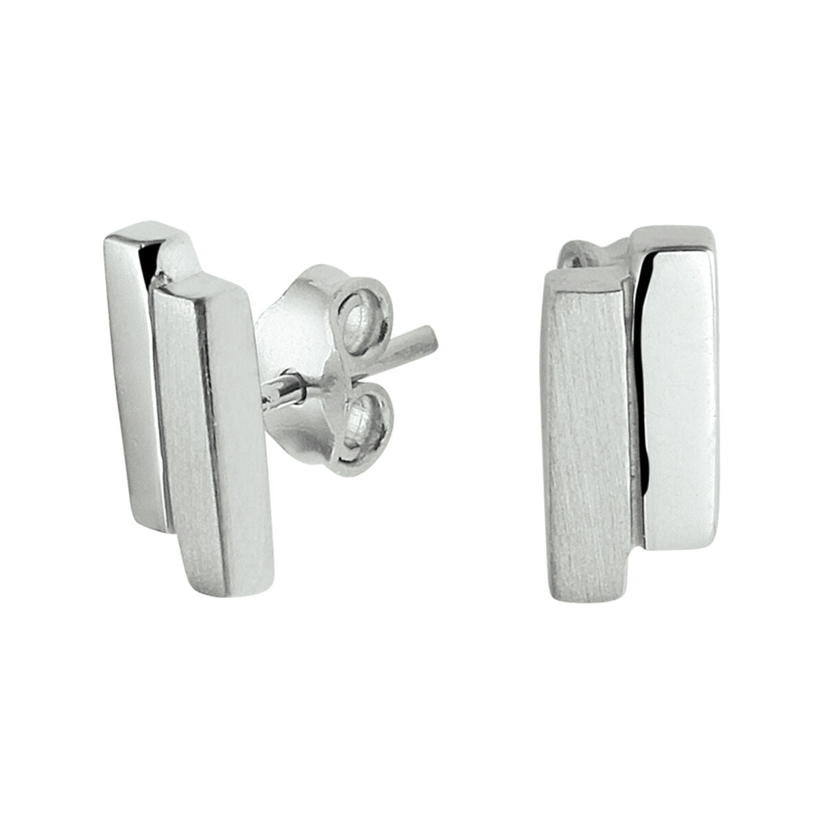 Ohrstecker aus rhodiniertem Silber in rechteckiger Form mit matten und polierten Oberflächen