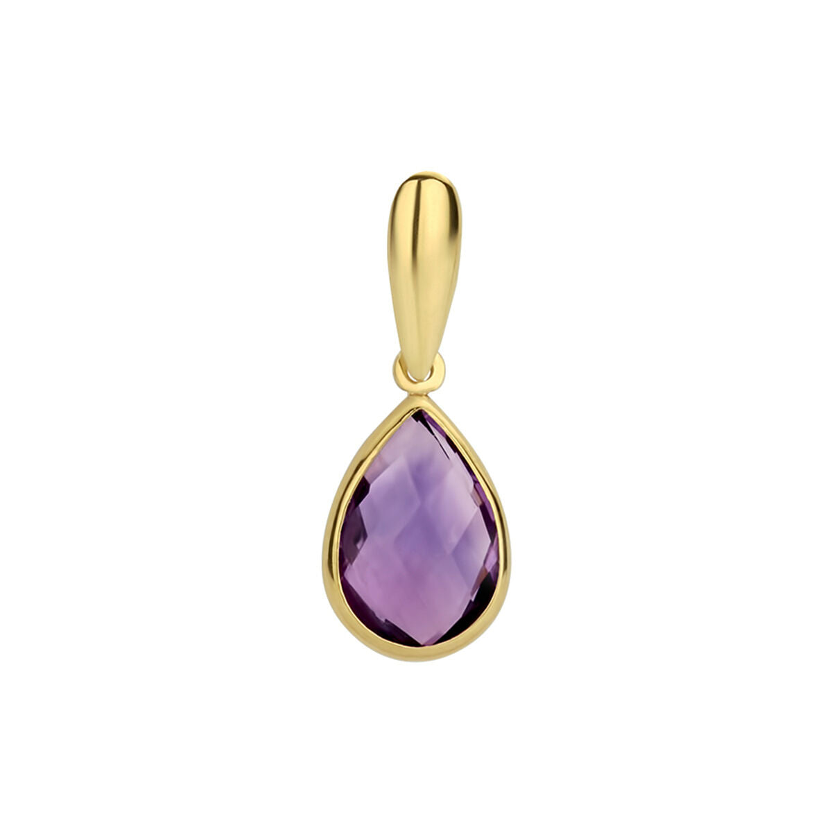 Hänger aus 14K Gelbgold mit tropfenförmigem, facettiertem Amethyst