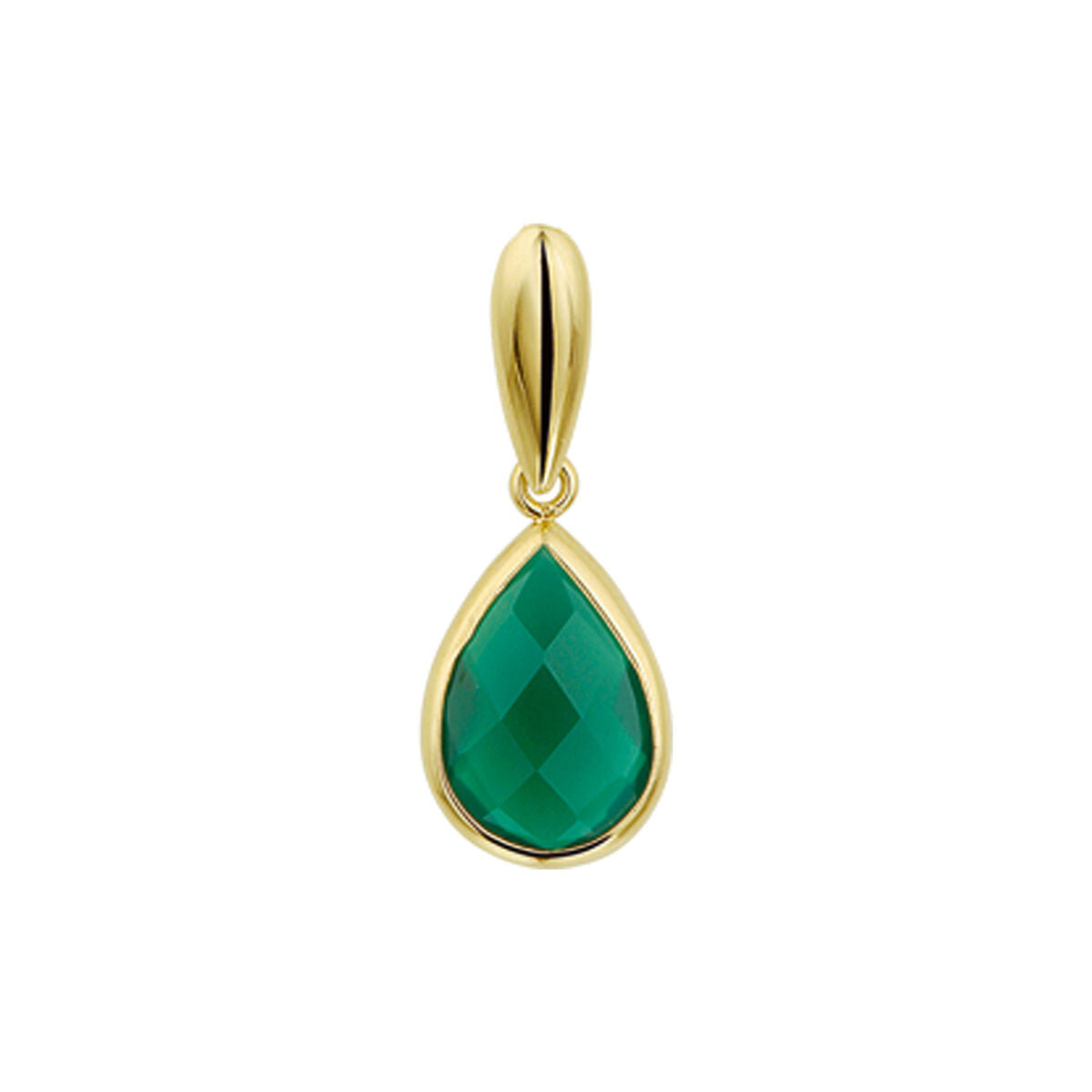 Hänger aus 14K Gelbgold mit tropfenförmigem, grünem Achat und facettierter Oberfläche
