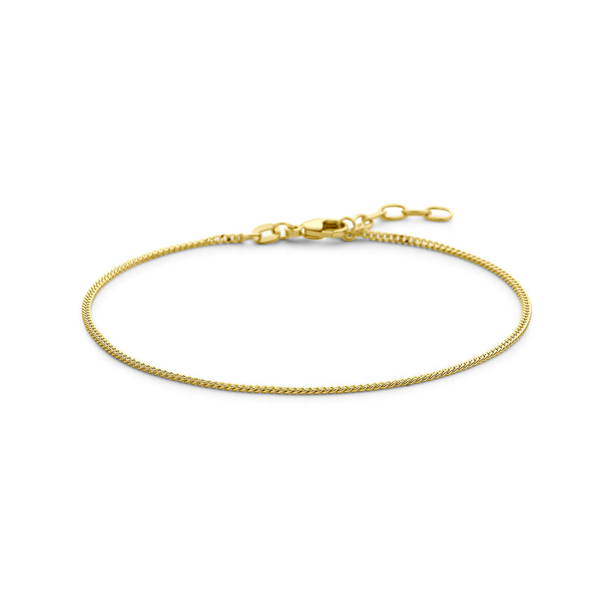 Gourmette-Armband aus 14K Gelbgold, 1,4 mm dick, mit vierseitiger Schleifung und Verlängerung von 2 cm