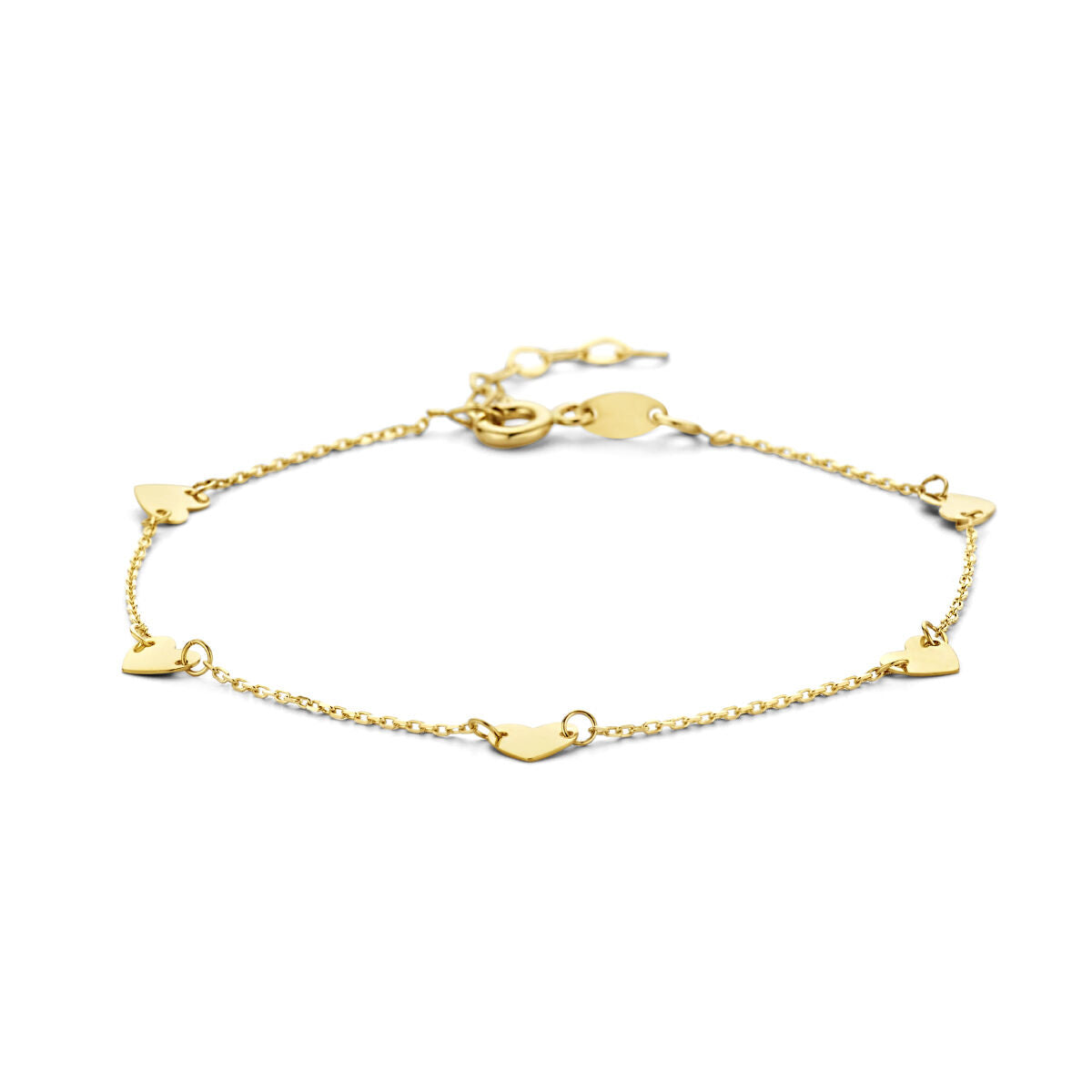 Armband aus 14K Gelbgold mit herzförmigen Anhängern und feiner Gliederkette