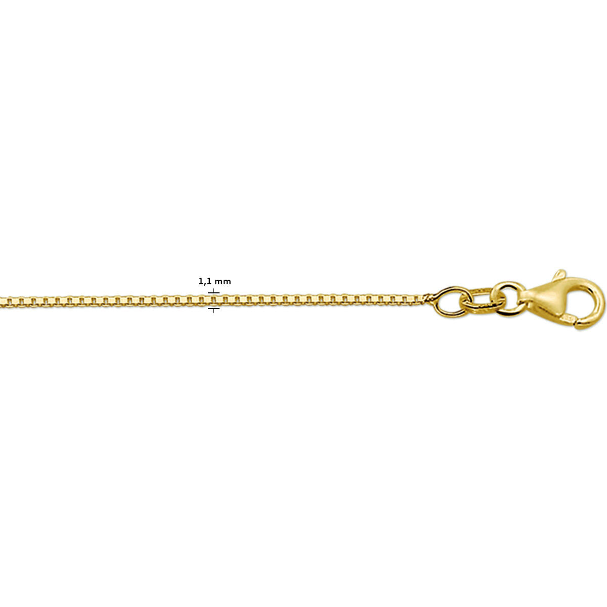 Collier aus 14K Gelbgold mit 1,1 mm dünner Gliederkette und Karabinerverschluss