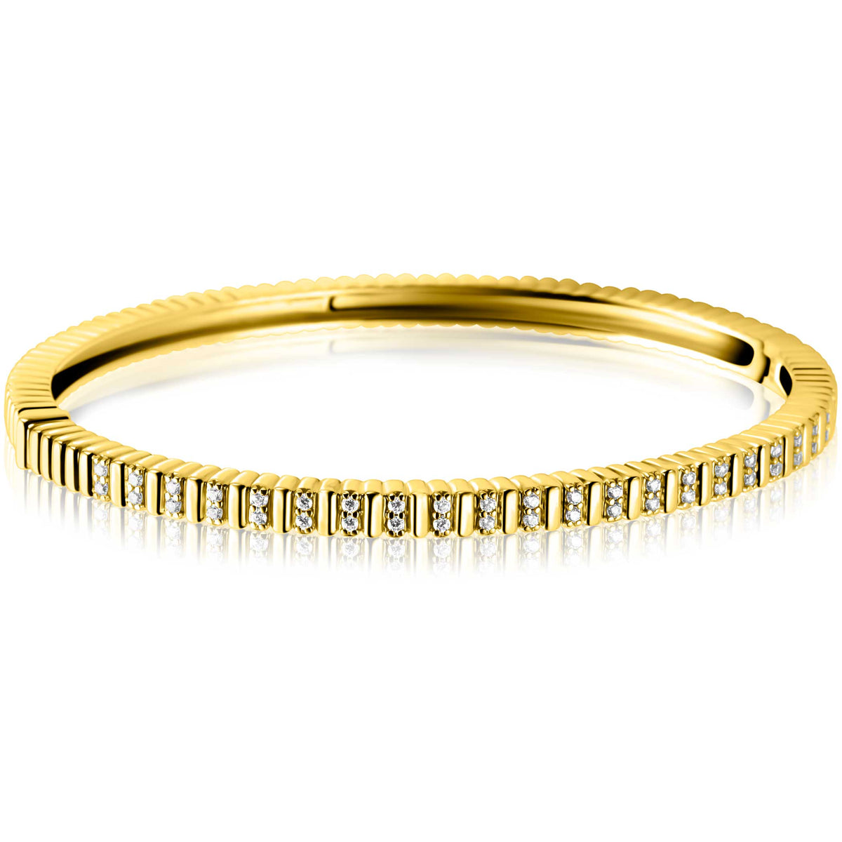 Armband aus vergoldetem Silber mit klaren Steinen und geriffeltem Design