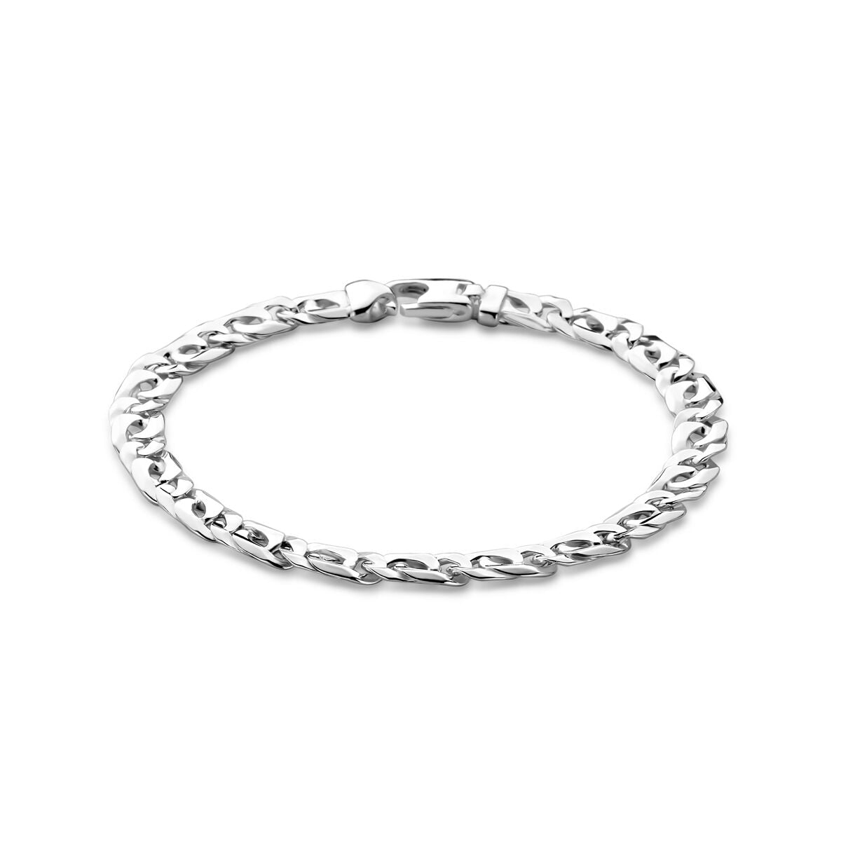 Armband aus silbernem Metall mit 6,5 mm breiten Gliedern und einem schlichten Verschluss