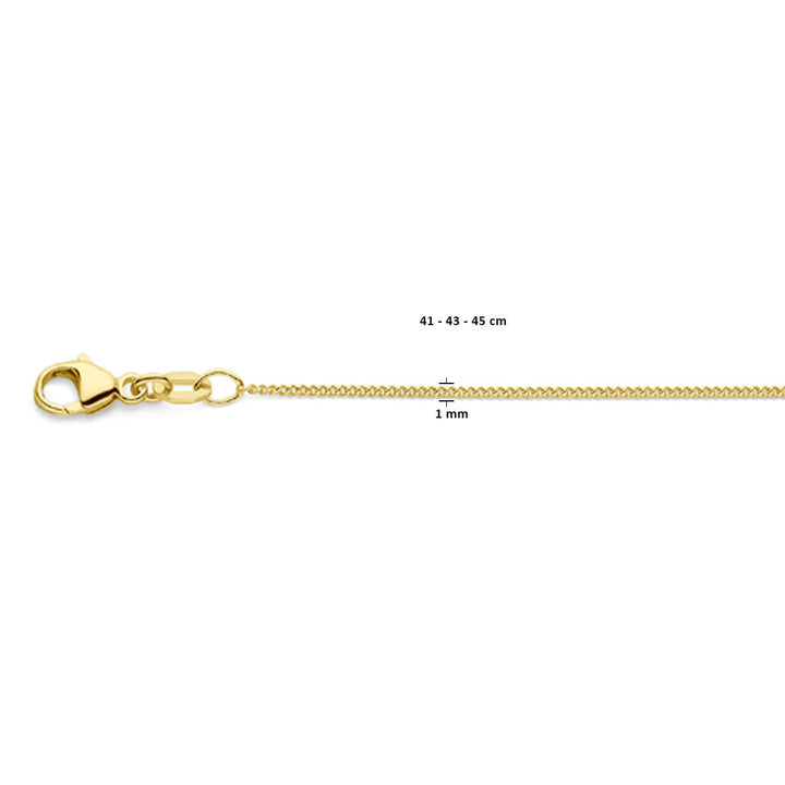 Halskette Gourmette 4-seitiger Schliff 1,0 mm 41 - 43 - 45 cm 18K Gelbgold