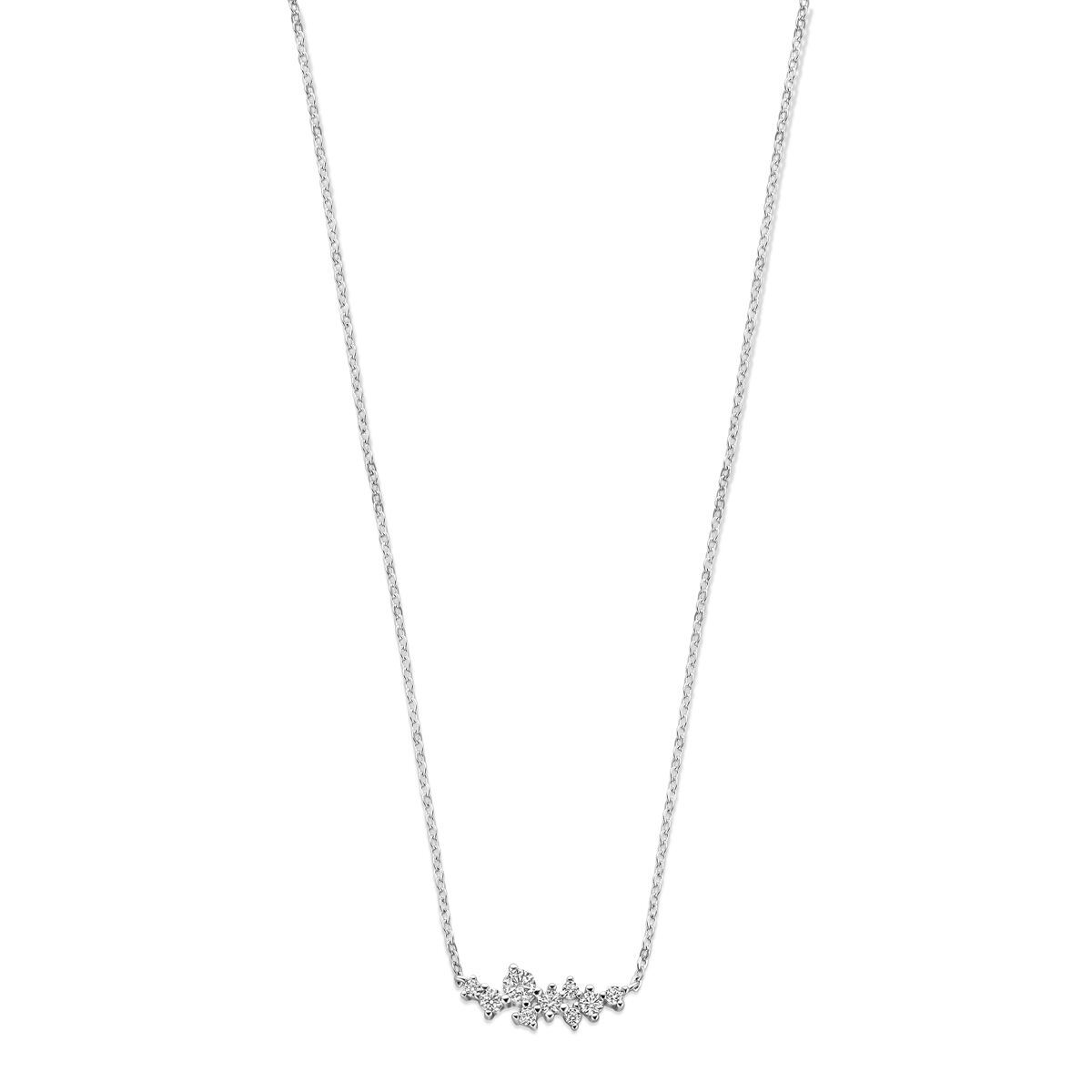 Collier mit Zirkonia in Silber rhodiniert, 42 + 3 cm lang, mit floralem Design