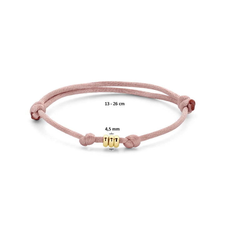 Armband Satin zartrosa 13 - 26 cm 14K Gold mit Kautschuk/Nylon/Leder