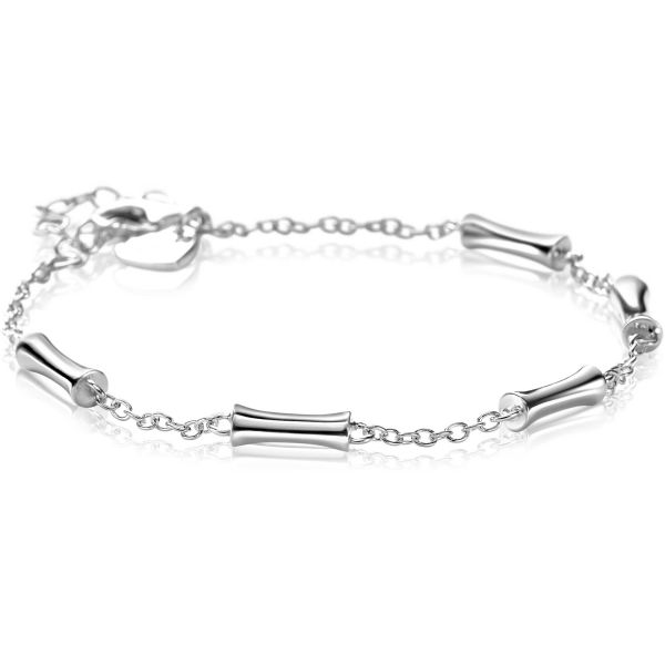 Armband aus Silber mit länglichen, gebogenen Elementen und feiner Gliederkette