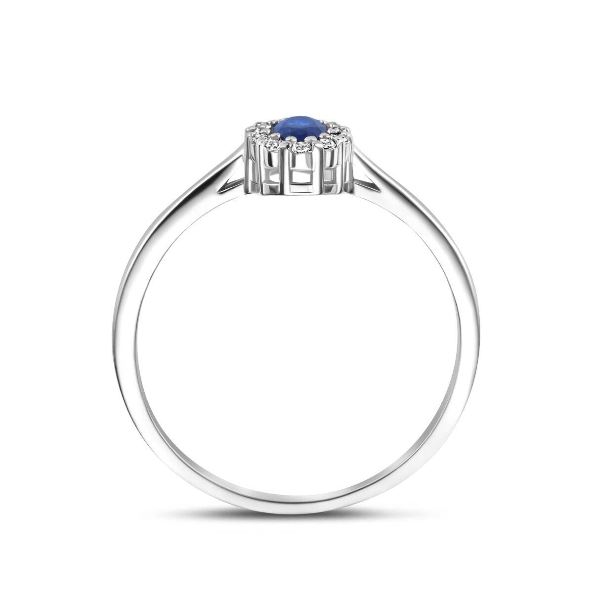 Rhodinierter Damenring aus Silber mit Saphir und Zirkonia – oval geschliffen