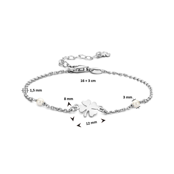 Armband synth. Perle und Kleeblatt 16 + 3 cm Silber rhodiniert