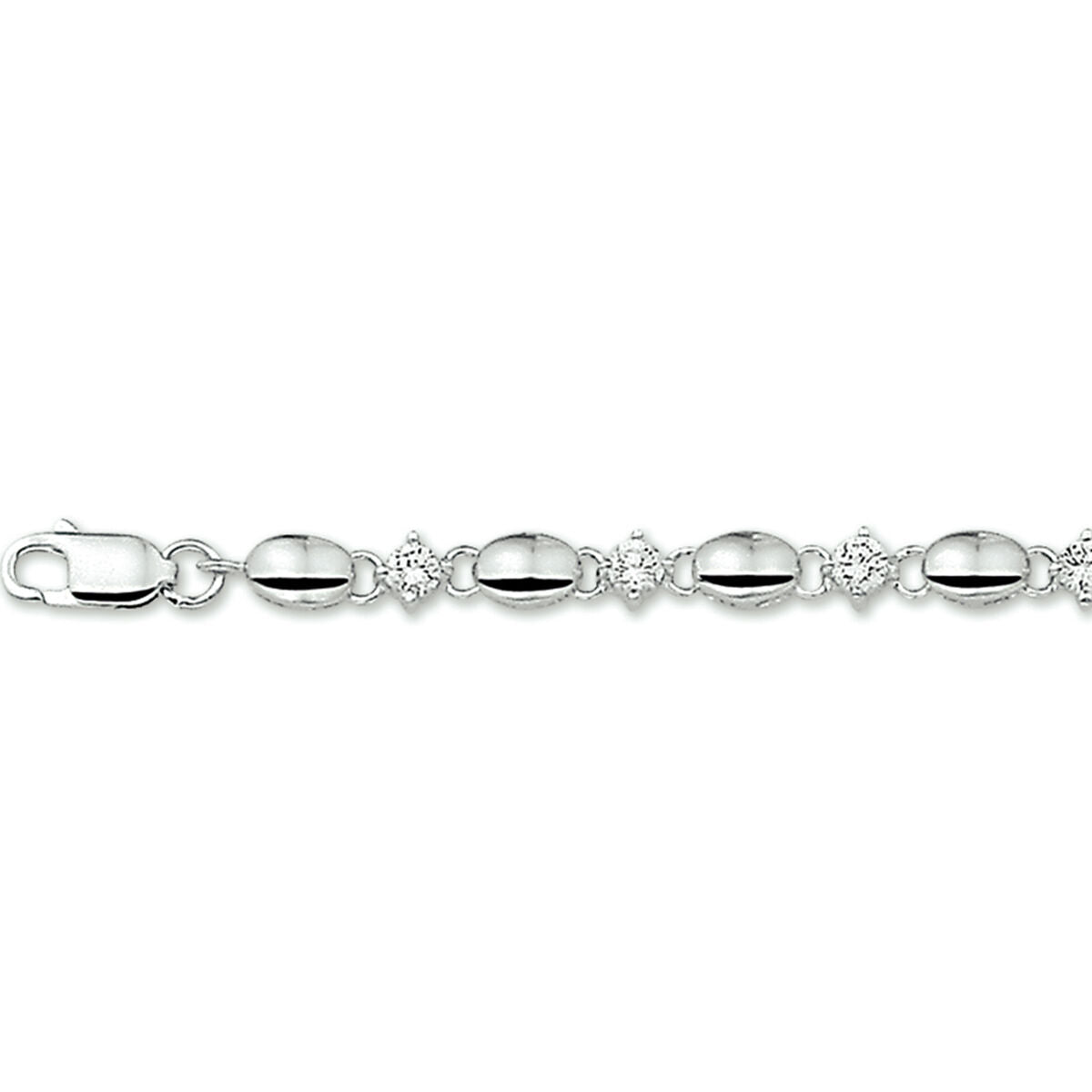 Armband aus rhodiniertem Silber mit Zirkonia-Steinen, 4,5 mm breit und 18,5 cm lang