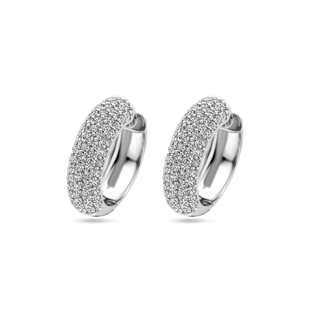 Klapp-Ohrringe aus rhodiniertem Silber mit Zirkonia, 21 mm, glänzende Oberfläche