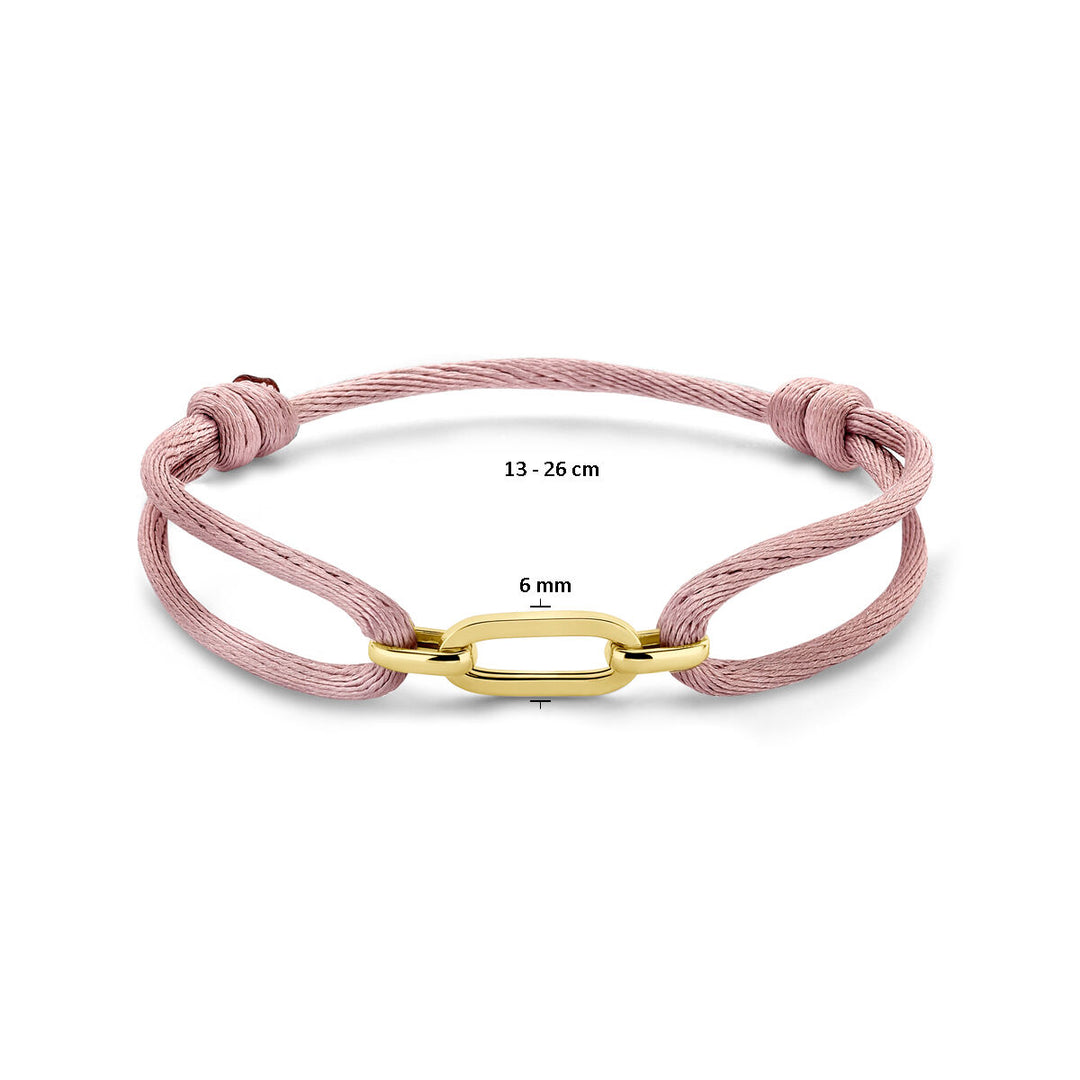 Armband Satin zartrosa 13 - 26 cm 14K Gold mit Kautschuk/Nylon/Leder