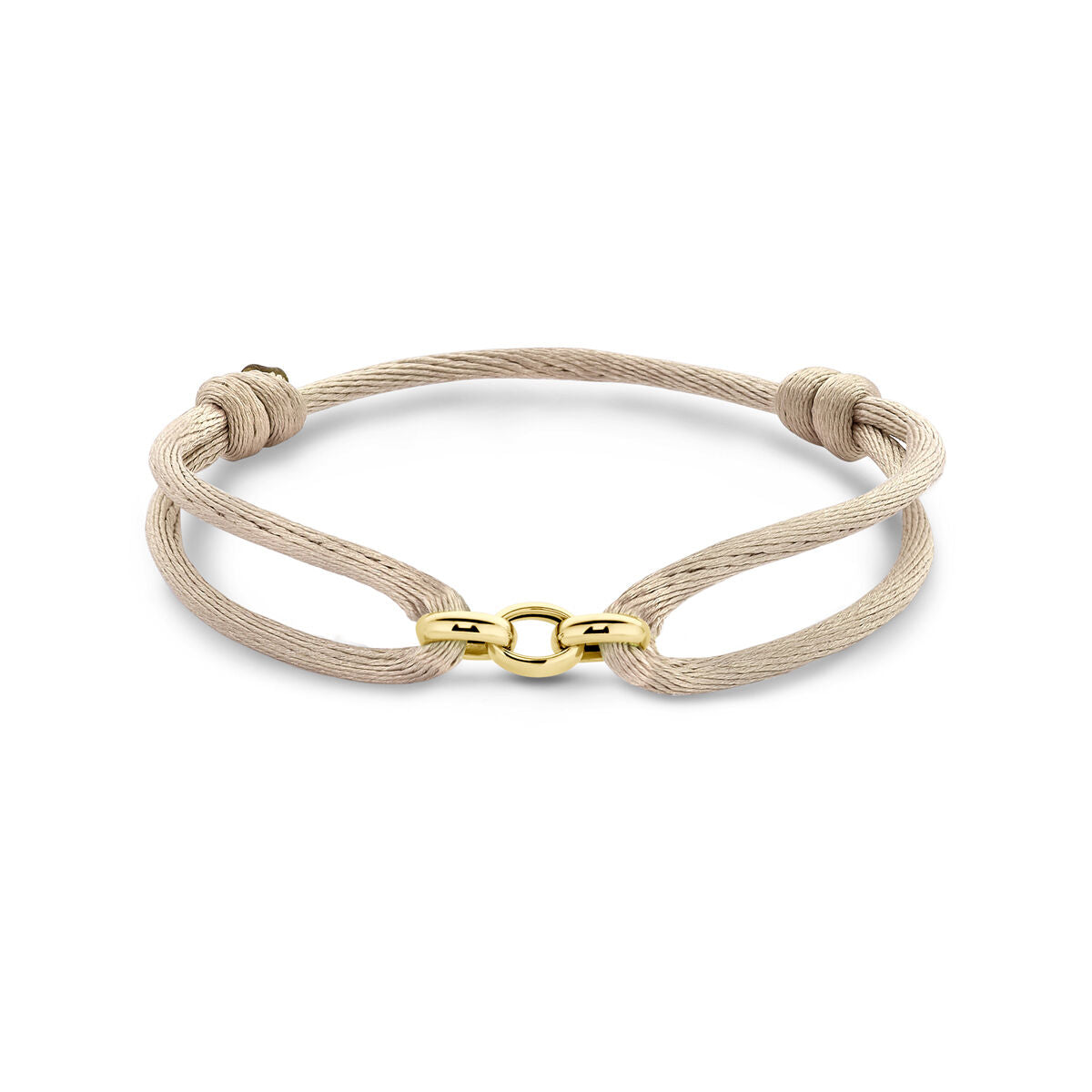Armband aus beigem Satin mit goldener Schließe, verstellbar von 13 bis 26 cm, kombiniert mit Gummi/Nylon/Leder