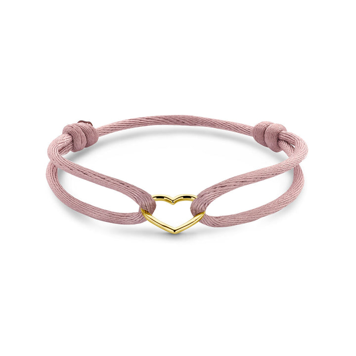 Armband Satin zartrosa Herz 13 - 26 cm 14K Gold mit Kautschuk/Nylon/Leder