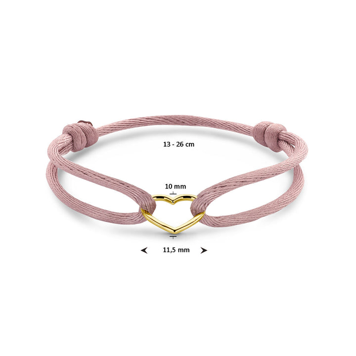 Armband Satin zartrosa Herz 13 - 26 cm 14K Gold mit Kautschuk/Nylon/Leder