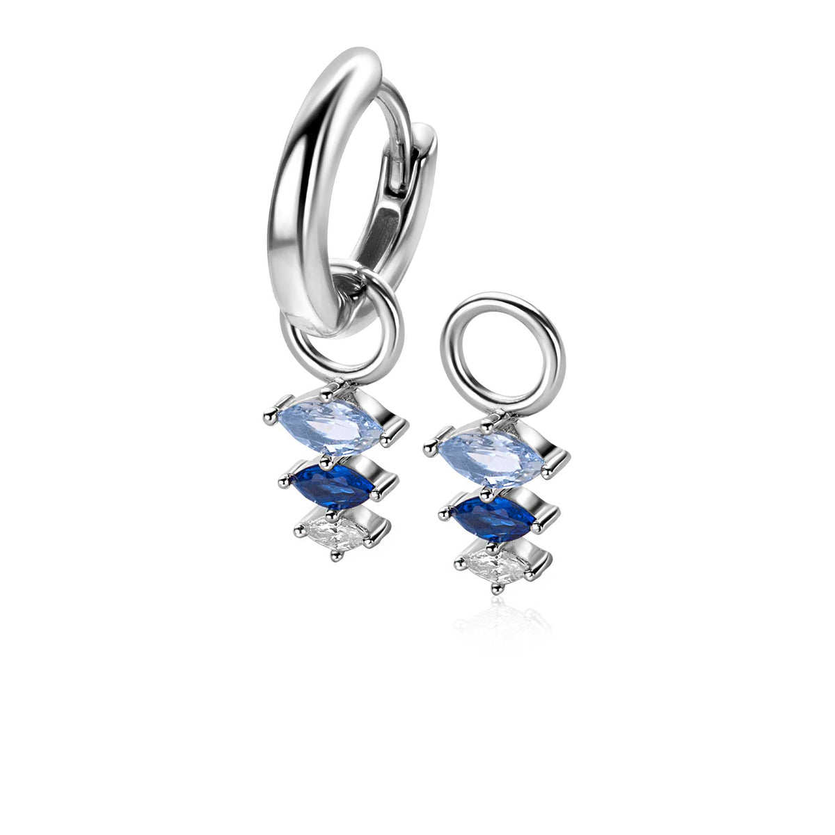 Ohrhänger aus Silber mit blauen und klaren Edelsteinen in marquiseförmiger Fassung