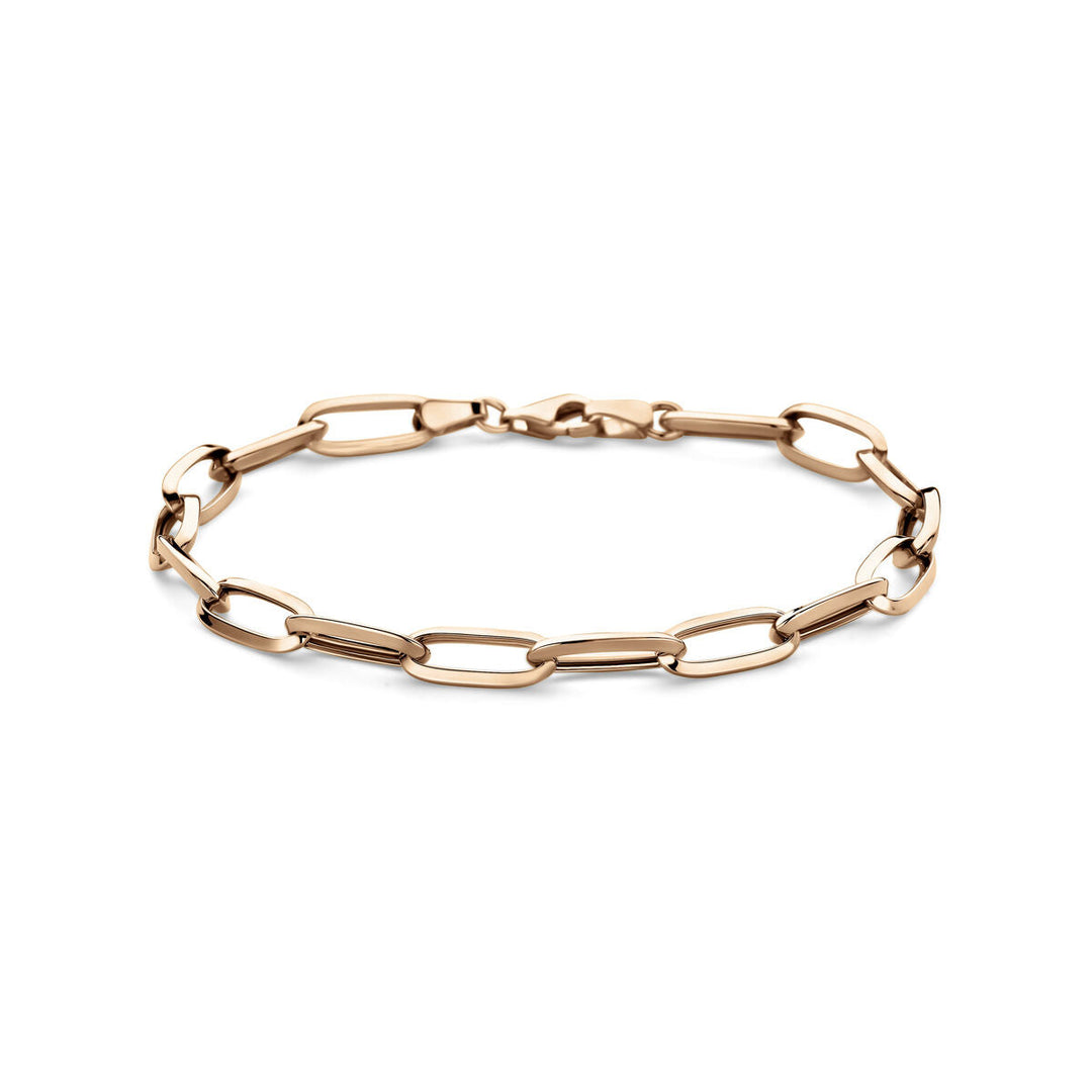 De armband closed forever 5,8 mm 19 cm in 14K roségoud van Van der Kooij Collectie is elegant vormgegeven met langwerpige paperclip schakels, stijlvol gepresenteerd op een witte achtergrond.