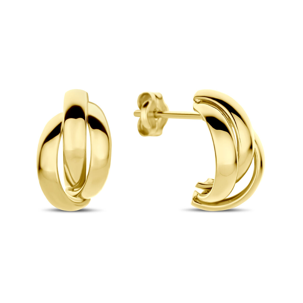 Klapp-Ohrringe aus 14K Gelbgold mit einem modernen, geschwungenen Design und einem Durchmesser von 13 mm