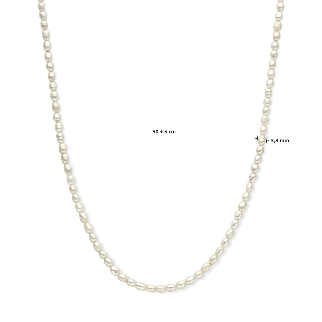 Halskette Perle 3,8 mm 50 + 5 cm Silber rhodiniert