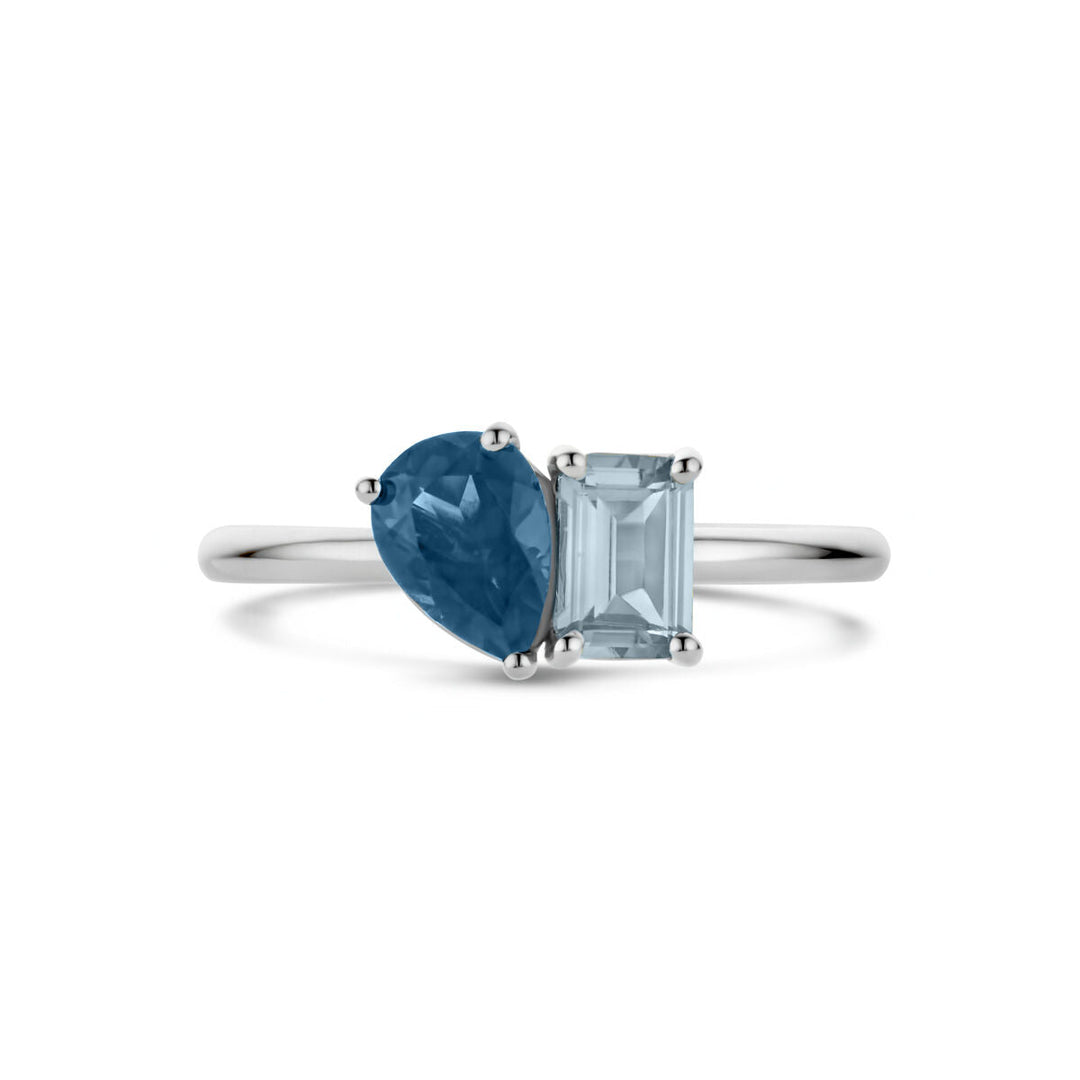 Ring himmelblauer Topas und London Blue Topas 14K Weißgold