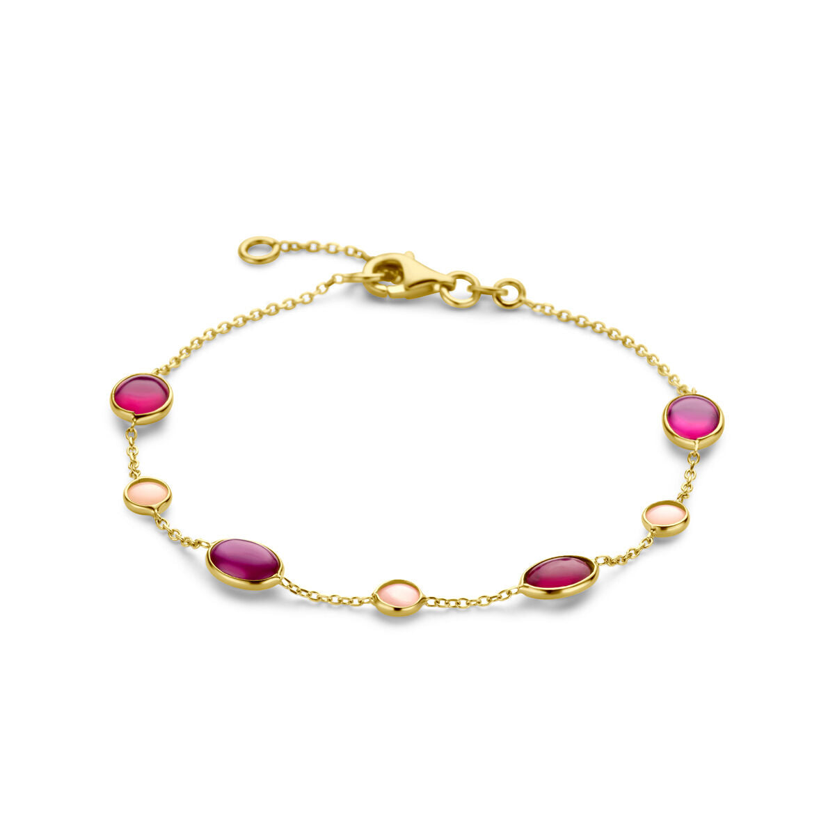 Armband aus 14K Gold mit rosa Opal und Rubin, ovalen Edelsteinen in pinken und rosé Farben