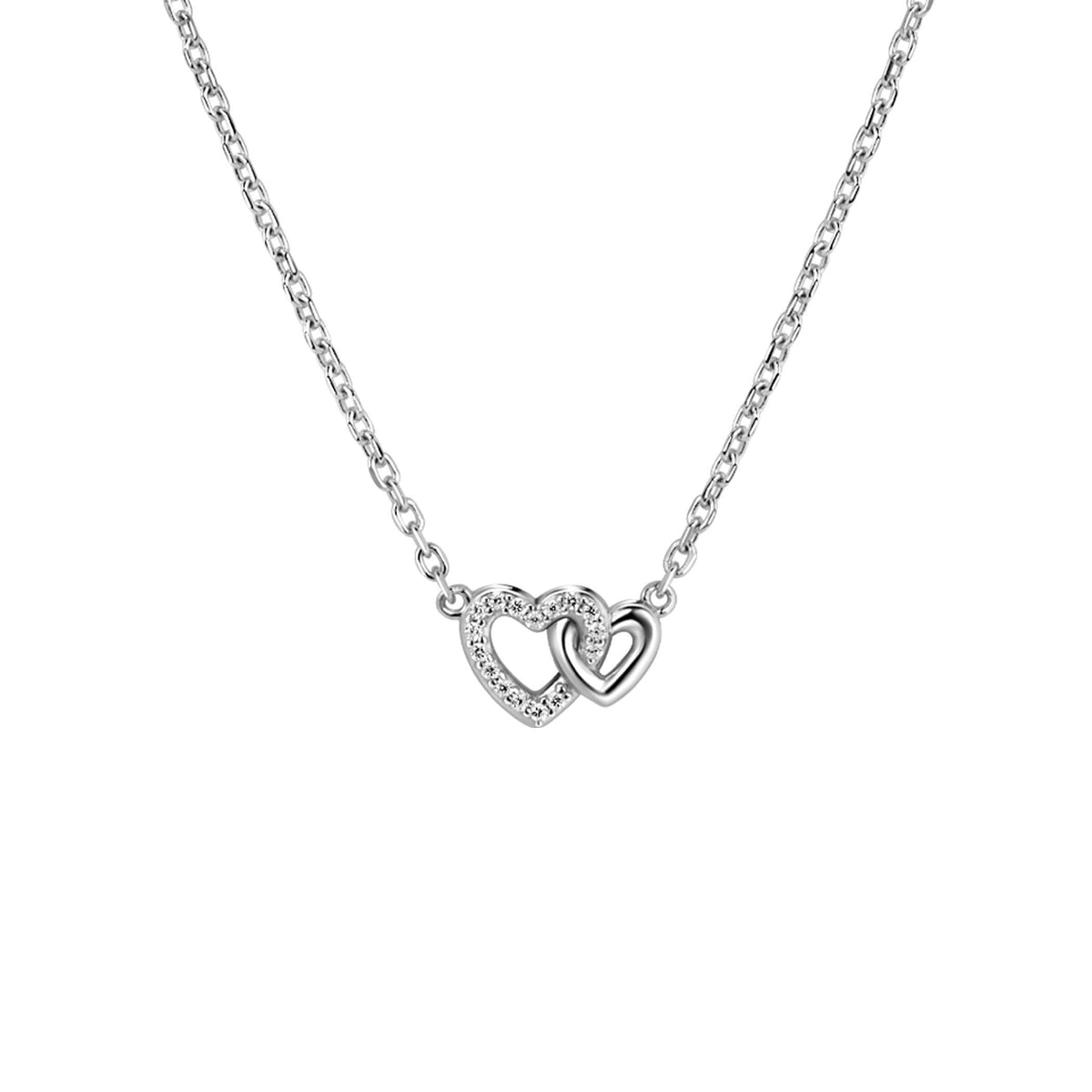 Kette aus Silber mit zwei Herzen, eines mit Zirkonia-Steinen verziert
