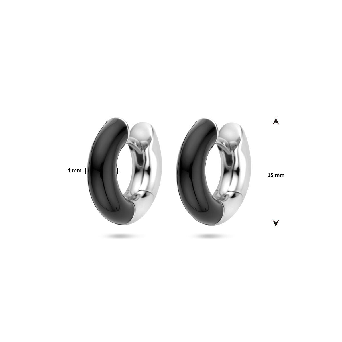 Klappcreolen schwarz emailliert 4 mm Silber rhodiniert