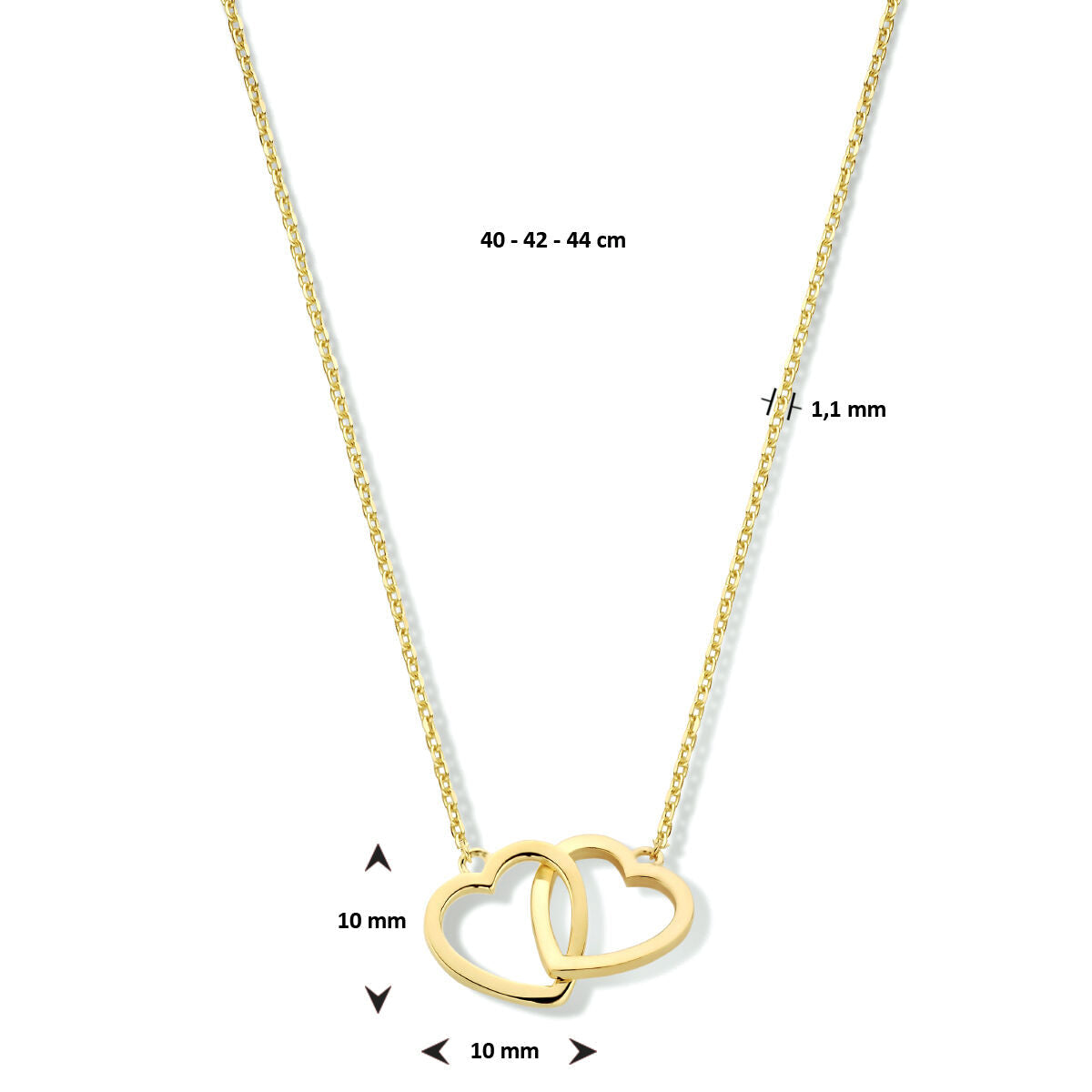 Halskette Herzen 40 - 42 - 44 cm 14K Gelbgold