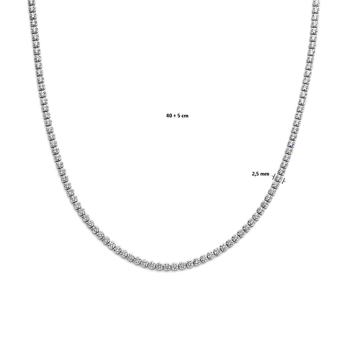 Tenniskette Zirkonia 2,5 mm 40 + 5 cm Silber rhodiniert