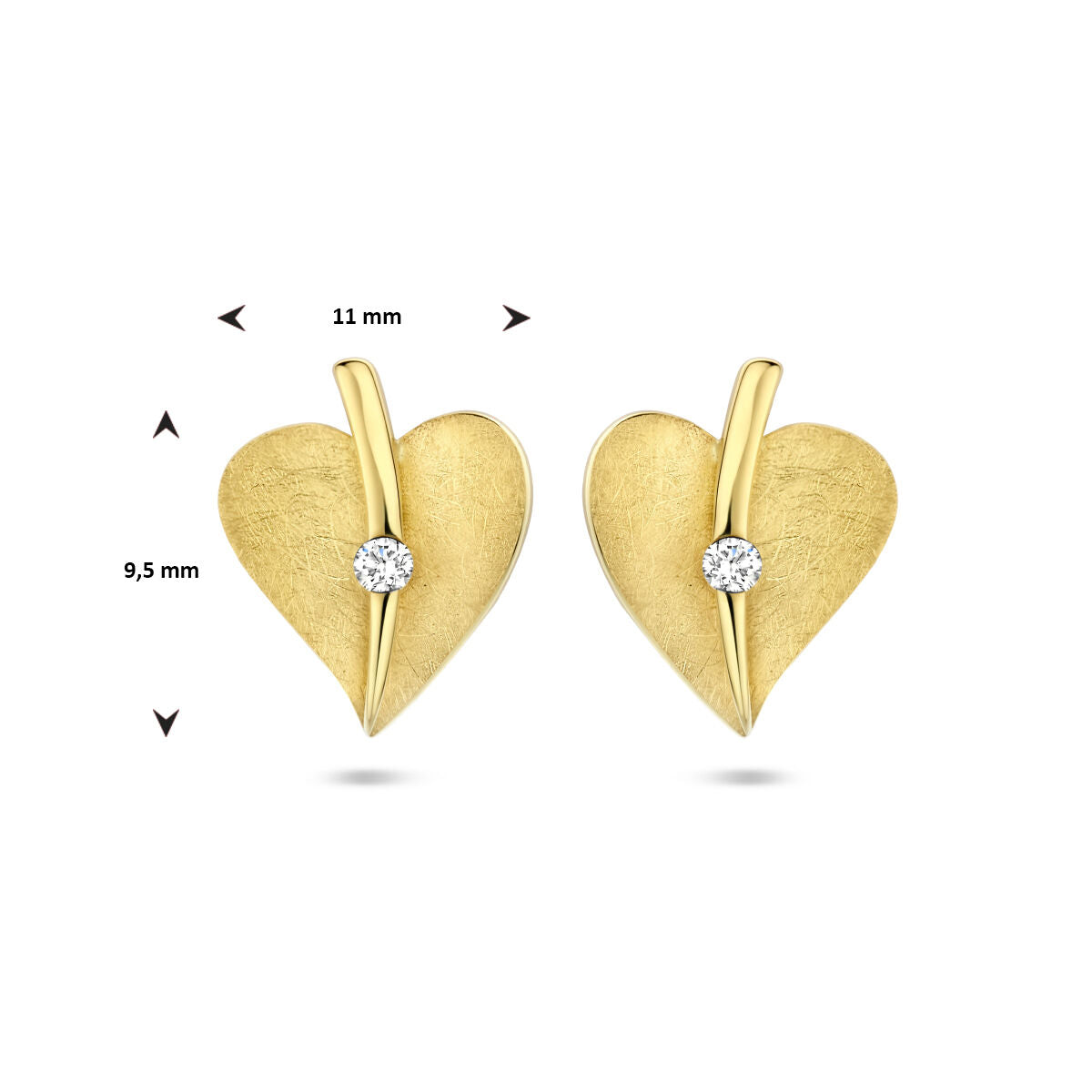 Ohrstecker, Herz, gekratzter Diamant, 0,04 ct (2 x 0,02 ct), H SI, 14 K Gelbgold