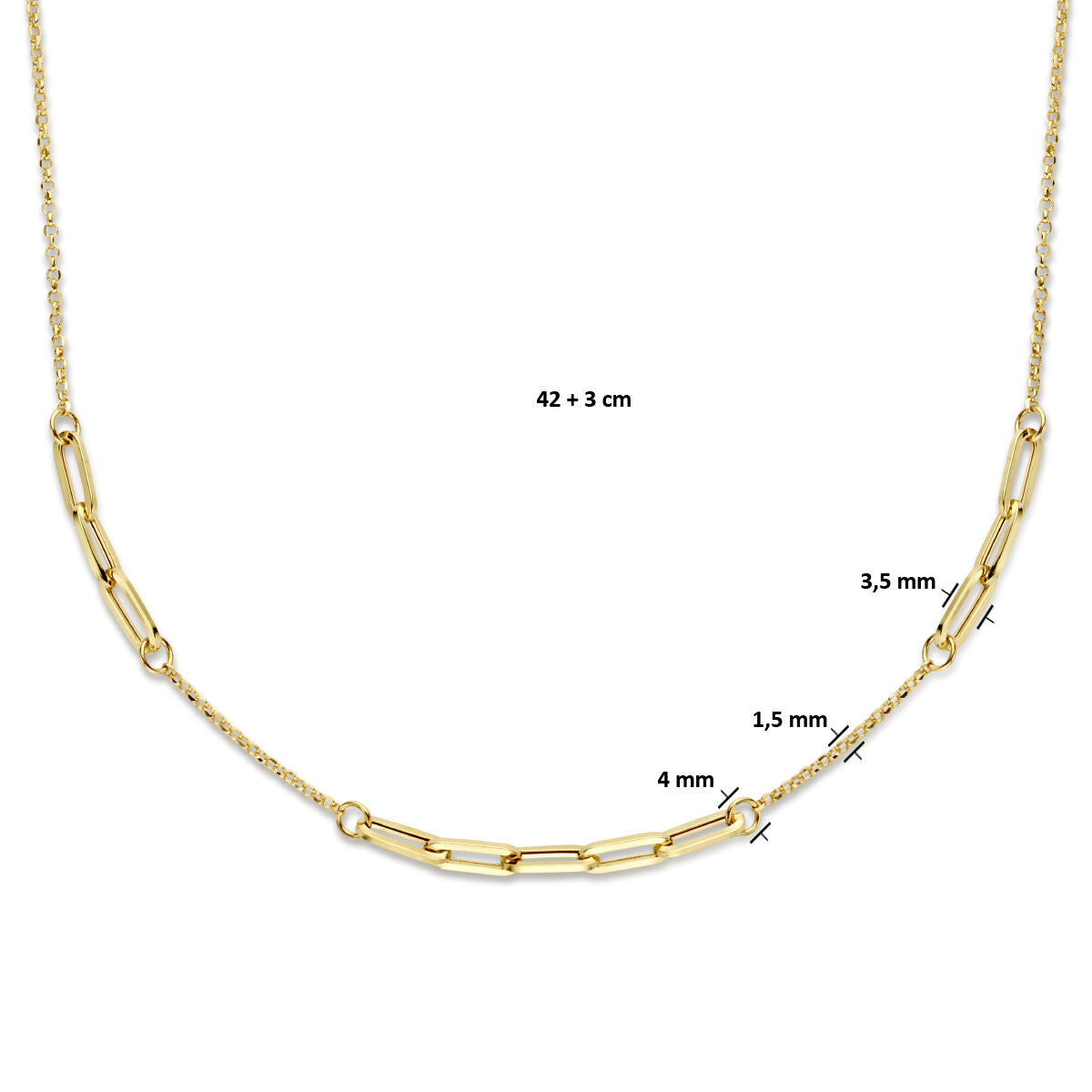 Kombinationshalskette Jasseron und Büroklammer 3,5 mm 42 + 2 cm 14K Gelbgold