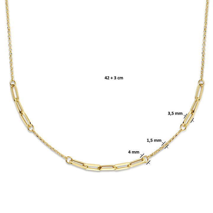 Kombinationshalskette Jasseron und Büroklammer 3,5 mm 42 + 2 cm 14K Gelbgold