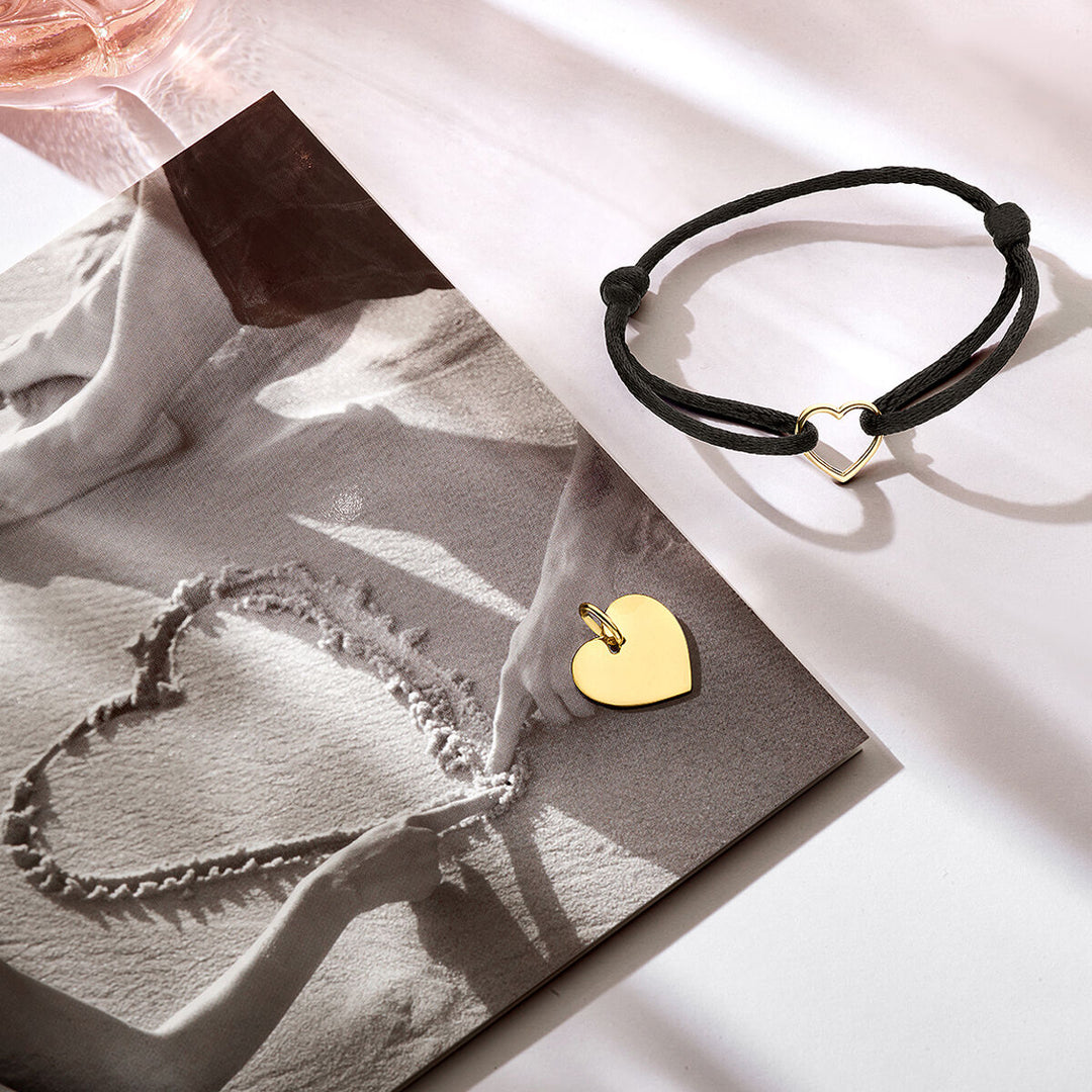 Armband Satinherz 14K Gold mit Kautschuk/Nylon/Leder