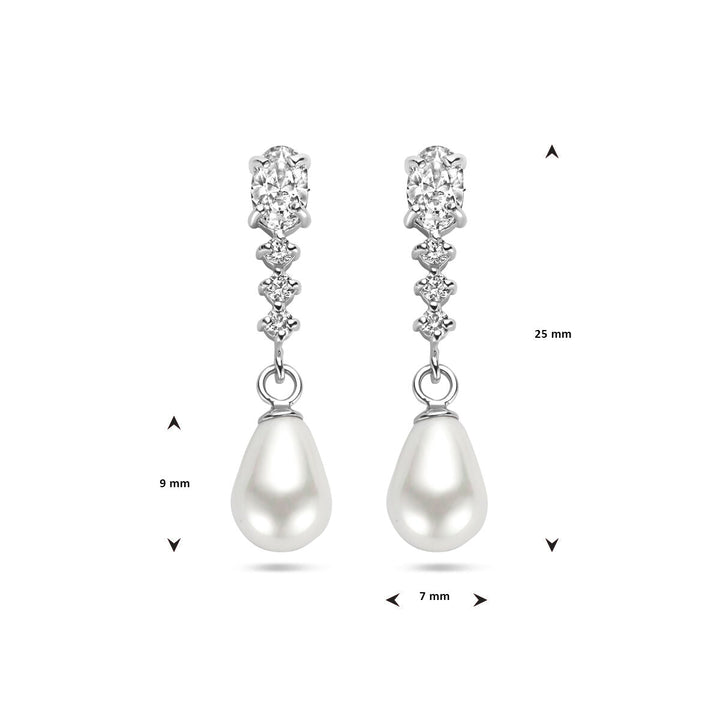 Ohrringe aus rhodiniertem Silber mit Zirkonia und Perlen